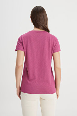 Regular Fit Normal Kesim V Yaka Mor Tişört - Violet Quartz-L41JEN50N (görsel 5)