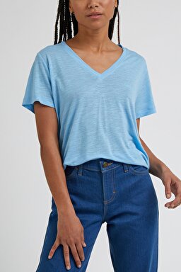 Regular Fit Normal Kesim %100 Pamuk Bisiklet Yaka Tişört - Shasta Blue-L41JENA32