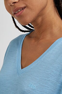 Regular Fit Normal Kesim %100 Pamuk Bisiklet Yaka Tişört - Shasta Blue-L41JENA32 (görsel 2)