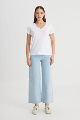 Regular Fit Rahat Kesim V Yaka Tişört - Bright White-L41JENLJ (görsel 3)