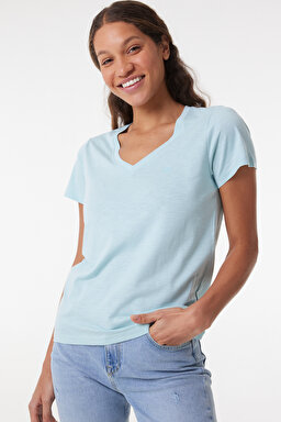 Regular Fit Rahat Kesim V Yaka Tişört - Sea Green-L41JENUL