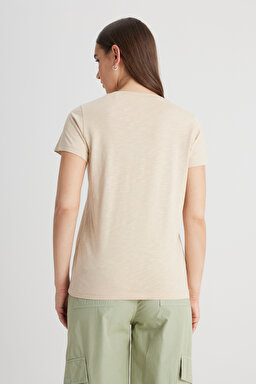 Regular Fit Rahat Kesim V Yaka Tişört - Oxford Tan-L41JENUQ (görsel 5)