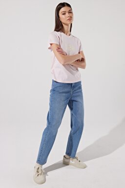 Regular Fit Normal Kesim %100 Pamuk Bisiklet Yaka Logolu Tişört - Pale Lilac-L42LEHSU (görsel 5)
