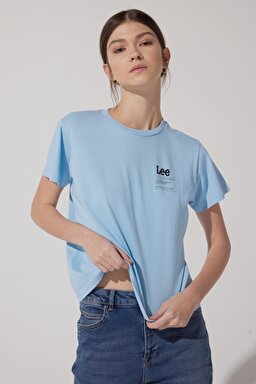 Oversize Fit Rahat Kesim %100 Pamuk Bisiklet Yaka Tişört - Shasta Blue-L43UEPA32