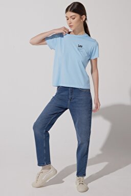 Oversize Fit Rahat Kesim %100 Pamuk Bisiklet Yaka Tişört - Shasta Blue-L43UEPA32 (görsel 3)