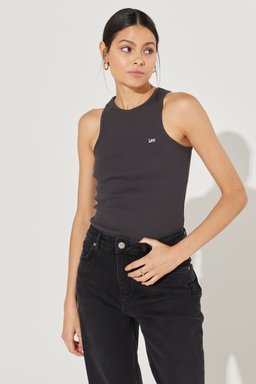 Slim Fit Dar Kesim Bisiklet Yaka Kolsuz Siyah Tişört - Washed Black-L44QJRON (görsel 3)