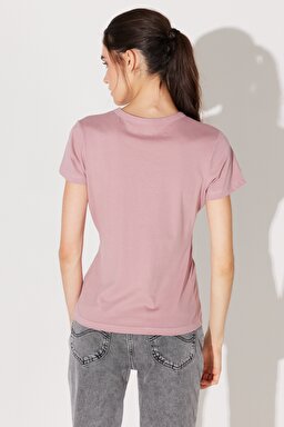 Slim Fit Dar Kesim %100 Pamuk Bisiklet Yaka Pembe Tişört - Dark Mauve-L44WYGA65 (görsel 7)