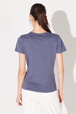 Slim Fit Dar Kesim %100 Pamuk Bisiklet Yaka Tişört - Washed Grey-L44WYGTX (görsel 5)