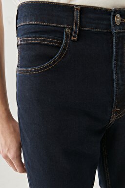 Brooklyn Straight Fit Normal Bel Denim Esnek Jean Kot Pantolon - Blue Black-L45271HH (görsel 3)