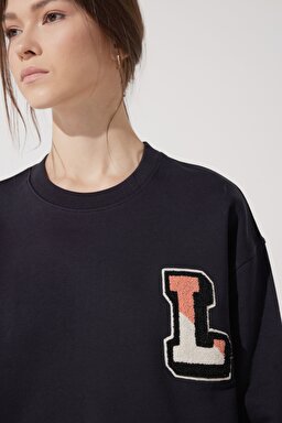 Loose Fit Rahat Kesim %100 Pamuk Bisiklet Yaka Sweatshirt - Union All Black-L53LRY86 (görsel 2)