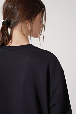 Loose Fit Rahat Kesim %100 Pamuk Bisiklet Yaka Sweatshirt - Union All Black-L53LRY86 (görsel 5)