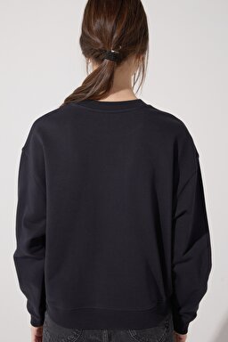Loose Fit Rahat Kesim %100 Pamuk Bisiklet Yaka Sweatshirt - Union All Black-L53LRY86 (görsel 6)
