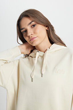 Regular Fit Normal Kesim Kapüşonlu Şardonlu Ecru Sweatshirt - Ecru-L53PLJA74 (görsel 4)