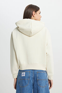 Regular Fit Normal Kesim Kapüşonlu Şardonlu Ecru Sweatshirt - Ecru-L53PLJA74 (görsel 5)
