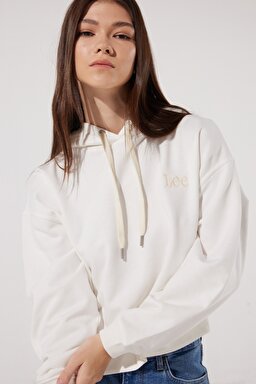Loose Fit Rahat Kesim Kapüşonlu Yaka Ekru Sweatshirt - Ecru-L53PSR104 (görsel 2)