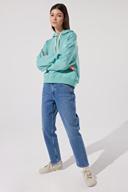 Loose Fit Rahat Kesim Kapüşonlu Yaka Yeşil Sweatshirt - Dusty Jade-L53PSR41 (görsel 5)