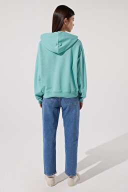 Loose Fit Rahat Kesim Kapüşonlu Yaka Yeşil Sweatshirt - Dusty Jade-L53PSR41 (görsel 7)