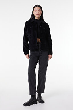 Regular Fit Normal Kesim Kadife Siyah Ceket - Black-L54VQE01 (görsel 3)