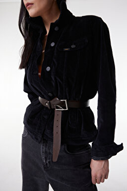 Regular Fit Normal Kesim Kadife Siyah Ceket - Black-L54VQE01 (görsel 4)