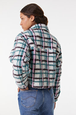 Regular Fit Normal Kesim Dik Yaka Sherpa Ceket - Deep Emerald-L55GAX38 (görsel 6)