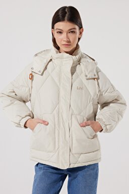 Regular Fit Normal Kesim Kapüşonlu Şişme Mont - Ecru-L55LEVDN