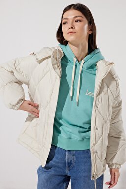 Regular Fit Normal Kesim Kapüşonlu Şişme Mont - Ecru-L55LEVDN (görsel 3)