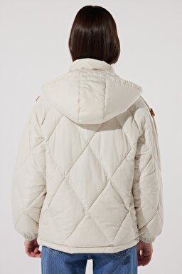 Regular Fit Normal Kesim Kapüşonlu Şişme Mont - Ecru-L55LEVDN (görsel 8)
