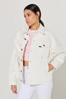 Trucker Regular Fit Normal Kesim Beyaz Esnek Jean Kot Ceket - Marble White-L56PGVA60 (görsel 3)