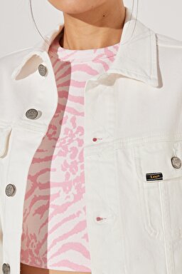 Trucker Regular Fit Normal Kesim Beyaz Esnek Jean Kot Ceket - Marble White-L56PGVA60 (görsel 6)