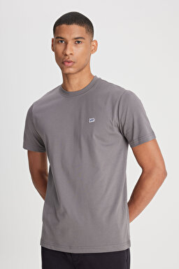 Regular Fit Normal Kesim Bisiklet Yaka %100 Pamuk Antrasit Tişört - Anthracite-L60UFQ003 (görsel 2)
