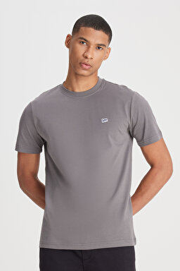 Regular Fit Normal Kesim Bisiklet Yaka %100 Pamuk Antrasit Tişört - Anthracite-L60UFQ003 (görsel 3)