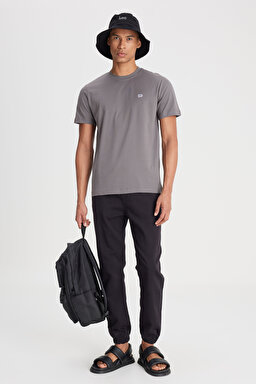 Regular Fit Normal Kesim Bisiklet Yaka %100 Pamuk Antrasit Tişört - Anthracite-L60UFQ003 (görsel 4)