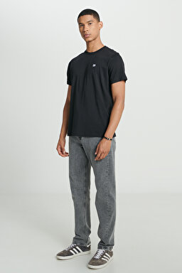 Regular Fit Rahat Kesim %100 Pamuk Logolu Tişört - Black-L60UFQ01 (görsel 4)