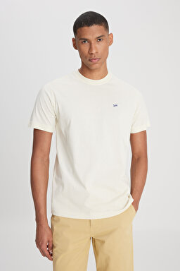 Regular Fit Rahat Kesim %100 Pamuk Bisiklet Yaka Logolu Crew Neck Tişört - Off White-L60UFQ102