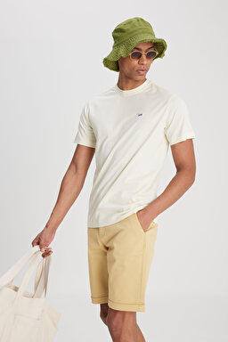 Regular Fit Rahat Kesim %100 Pamuk Bisiklet Yaka Logolu Crew Neck Tişört - Off White-L60UFQ102 (görsel 3)