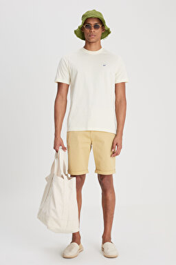 Regular Fit Rahat Kesim %100 Pamuk Bisiklet Yaka Logolu Crew Neck Tişört - Off White-L60UFQ102 (görsel 4)