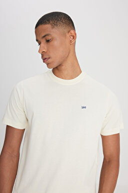 Regular Fit Rahat Kesim %100 Pamuk Bisiklet Yaka Logolu Crew Neck Tişört - Off White-L60UFQ102 (görsel 5)