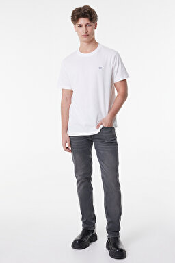 Regular Fit Normal Kesim Sıfır Yaka %100 Pamuk Tişört - White-L60UFQ12 (görsel 2)