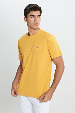 Regular Fit Rahat Kesim %100 Pamuk Bisiklet Yaka Logolu Crew Neck Tişört - Yellow-L60UFQ200 (görsel 3)