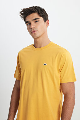 Regular Fit Rahat Kesim %100 Pamuk Bisiklet Yaka Logolu Crew Neck Tişört - Yellow-L60UFQ200 (görsel 5)