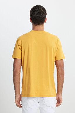 Regular Fit Rahat Kesim %100 Pamuk Bisiklet Yaka Logolu Crew Neck Tişört - Yellow-L60UFQ200 (görsel 6)