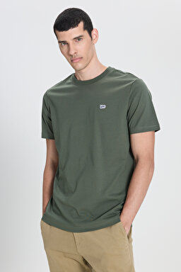 Regular Fit Rahat Kesim Bisiklet Yaka %100 Pamuk Yeşil Tişört - Olive-L60UFQ308