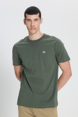 Regular Fit Rahat Kesim Bisiklet Yaka %100 Pamuk Yeşil Tişört - Olive-L60UFQ308 (görsel 2)
