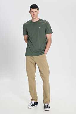 Regular Fit Rahat Kesim Bisiklet Yaka %100 Pamuk Yeşil Tişört - Olive-L60UFQ308 (görsel 3)
