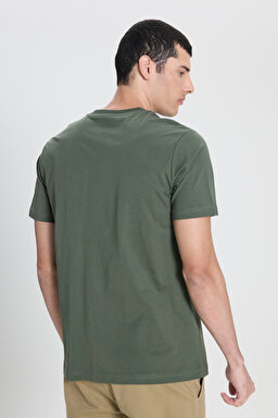 Regular Fit Rahat Kesim Bisiklet Yaka %100 Pamuk Yeşil Tişört - Olive-L60UFQ308 (görsel 5)
