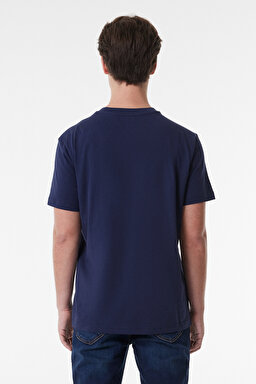 Regular Fit Normal Kesim Sıfır Yaka %100 Pamuk Tişört - Navy-L60UFQ35 (görsel 5)