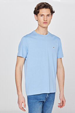 %100 Pamuk Regular Fit Normal Kesim Bisiklet Yaka Logo Detaylı Tişört - Blue-L60UFQ400