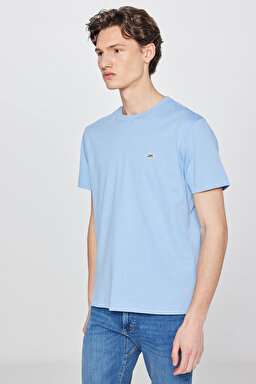 %100 Pamuk Regular Fit Normal Kesim Bisiklet Yaka Logo Detaylı Tişört - Blue-L60UFQ400 (görsel 2)