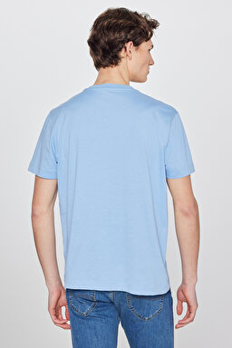 %100 Pamuk Regular Fit Normal Kesim Bisiklet Yaka Logo Detaylı Tişört - Blue-L60UFQ400 (görsel 5)