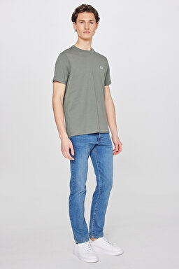 %100 Pamuk Regular Fit Normal Kesim Bisiklet Yaka Logo Detaylı Tişört - Khaki-L60UFQ801 (görsel 3)